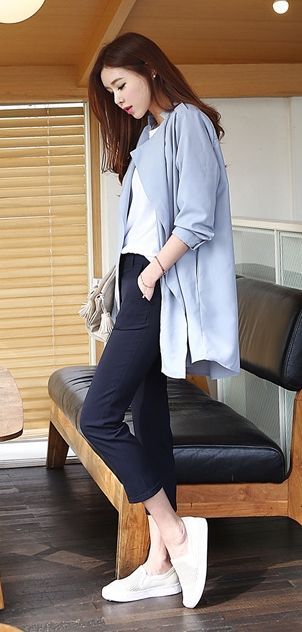 藍白穿搭　優雅 